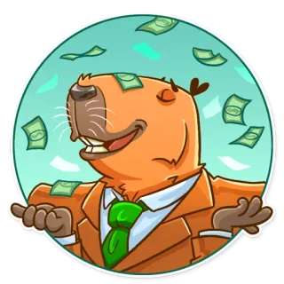 🤑 คาปิบารา, เงิน, รวย, ธุรกิจ, สำเร็จ, การเงิน, การ์ตูน, สัตว์เลี้ยงลูกด้วยนม telegram sticker