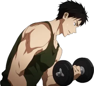 💪 อนิเมะ, ผู้ชาย, ฟิตเนส, ยกน้ำหนัก, ออกกำลังกาย telegram sticker
