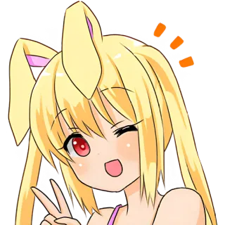 ✌️ Anime, Dziewczyna, Królik, Kreskówka, Słodkie, Mrugnięcie, Znak pokoju telegram sticker