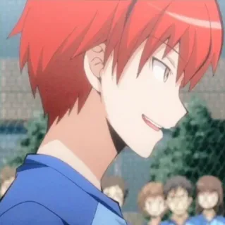 ✨ Karma Akabane Assassination Classroom anime, red hair, smile, school telegram sticker