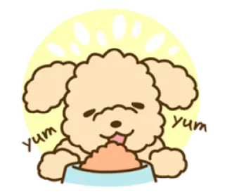😋 yum yum cachorro, fofo, comendo, comida, desenho animado, adorável whatsapp sticker