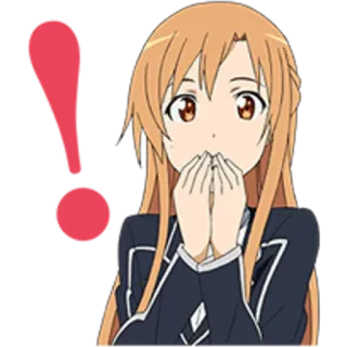 ❗ Asuna Yuuki Sword Art Online Anime, Meisje, Verrast, Uitroepteken, Kawaii telegram sticker