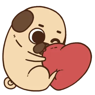 ❤ หมา, ปั๊ก, หัวใจ, ความรัก, น่ารัก, สัตว์, การ์ตูน whatsapp sticker