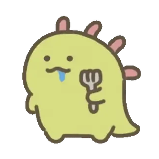 💚 милый, динозавр, вилка, еда, мультфильм telegram sticker