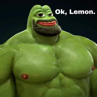 😁 Pepe Ok, Lemon. เปเป้เดอะฟร็อก, มีม, มีมอินเทอร์เน็ต, กบ, สีเขียว, บึกบึน, นักเพาะกาย telegram sticker