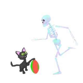🏈 scheletro, gatto, halloween, spaventoso, palla, carino whatsapp sticker