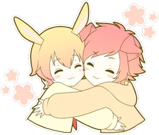 ☺️ 卡通, 动漫, 可爱, 卡哇伊, 拥抱, 朋友, 兔子, 猫 whatsapp sticker