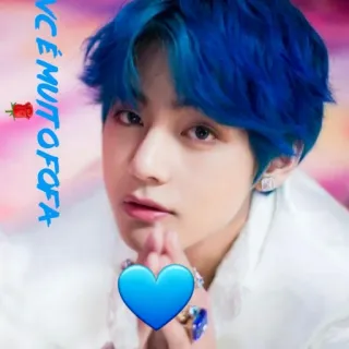 🌹 CE MUITO FOFA kpop, idol, pelo azul, retrato, rosa, lindo whatsapp sticker