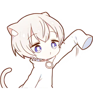 👋 Anime, Katze, Chibi, Weißes Haar, Kawaii, Süß whatsapp sticker