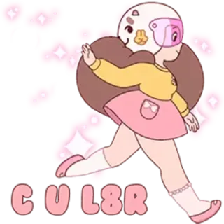 👋 CUL8R desenho animado, personagem, adesivo, capacete, rosa whatsapp sticker