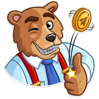 😉 медведь, монета, деньги, успех, большой палец вверх, подмигивание telegram sticker