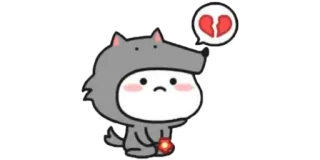 🍚 triste, lobo, coração partido, fofo, desenho animado whatsapp sticker