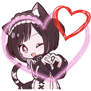 🫶 Anime, Fille chat, Servante, Kawaii, Coeur, Mignon, Dessin animé telegram sticker