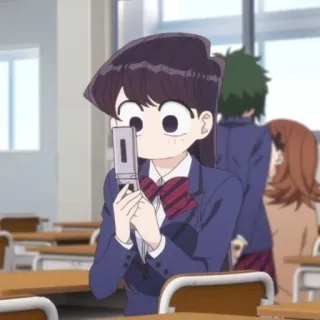 ☁️ Komi Shouko Komi Can't Communicate Anime, Komi não consegue se comunicar, Uniforme escolar, Celular de flip, nervoso telegram sticker