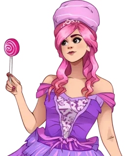 🍭 mujer, pelo rosa, piruleta, vestido, dibujos animados, lindo telegram sticker