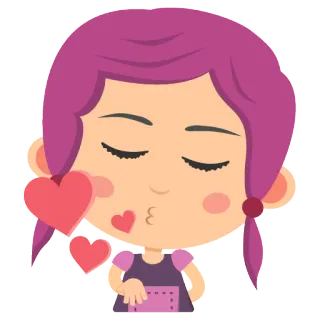 💞 Mädchen, Kuss, Liebe, Herzen, Cartoon, pinke Haare telegram sticker