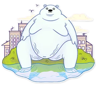 😐 медведь, мультфильм, город, вода, монстр, животное whatsapp sticker