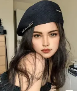 🧚‍♀ 女性, ベレー帽, ポートレート, ブルネット, ファッション, 美容, スタイル telegram sticker