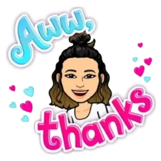 🤍 Aww, thanks bitmoji, спасибо, милый, стикер, сердечки, милый telegram sticker
