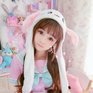 🦄 おし chica, linda, gorro de conejo, kawaii, estilo anime telegram sticker