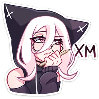 🤔 XM Аниме, Девочка, Толстовка, Очки, Милый, Каваий, Мультфильм, Персонаж telegram sticker