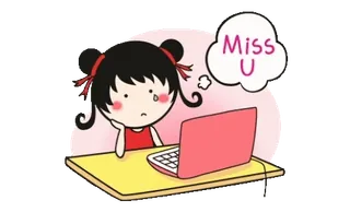 😢 Miss U chica, dibujos animados, te echo de menos, ordenador, triste, lindo telegram sticker