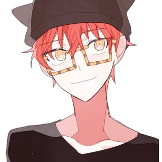😊 anime, cartoon, character, red hair, glasses, hat telegram sticker