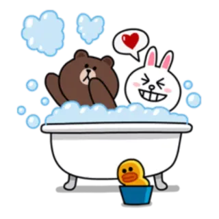 🛁 медведь, кролик, утка, ванна, пузыри, мультфильм, милый, любовь whatsapp sticker