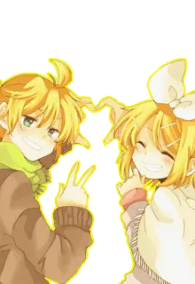 💛 Kagamine Rin and Len Vocaloid Anime, Vocaloid, Kagamine Rin, Kagamine Len, Duo, Desenho animado, Coração, Paz telegram sticker