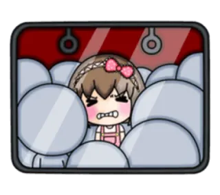 😠 crowded, anxiety, stress, cartoon, girl, train, bus telegram sticker