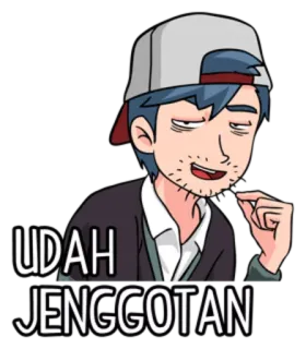 😌 UDAH JENGGOTAN cartone animato, uomo, barba, espressione, indonesiano, testo whatsapp sticker