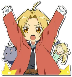 😀 Edward Elric Fullmetal Alchemist อนิเมะ, แขนกลคนแปรธาตุ, เอ็ดเวิร์ด เอลริค, สติกเกอร์, การ์ตูน, จิบิ telegram sticker