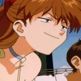 😏 Asuka Langley Soryu Neon Genesis Evangelion anime, character, smug, expression, cartoon telegram sticker