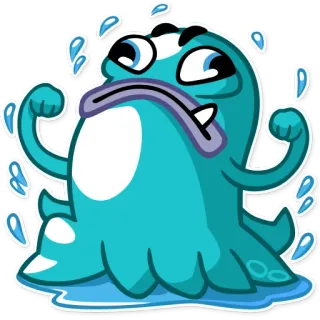 💪 monster, cartoon, blue, water, sticker, character, animation telegram sticker