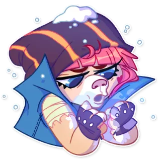 ❄ Desenho animado, Personagem, Arte digital, Sticker, Cabelo rosa, Gorro whatsapp sticker