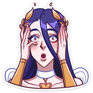😮 ตกใจ, ประหลาดใจ, ผู้หญิง, ผมสีม่วง, การ์ตูน, ตาโต, เครื่องประดับทอง whatsapp sticker