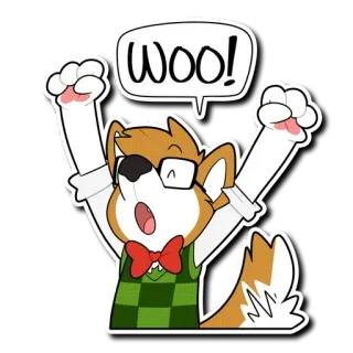 🥳 WOO! perro, dibujos animados, feliz, celebración, emocionado telegram sticker
