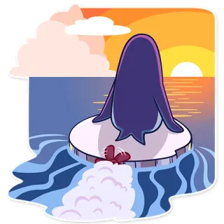 🌅 pinguino, iceberg, oceano, tramonto, mare, uccello, inverno whatsapp sticker