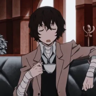 😫 Osamu Dazai Bungo Stray Dogs anime, bungo stray dogs, osamu dazai, bandagen, kaffee telegram sticker