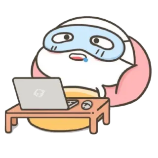 🪃 buồn ngủ, máy tính xách tay, hoạt hình, lười biếng, mệt mỏi, văn phòng, công việc telegram sticker