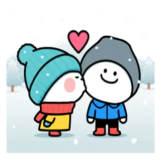 😘 love, winter, snow, cute, couple, kiss telegram sticker