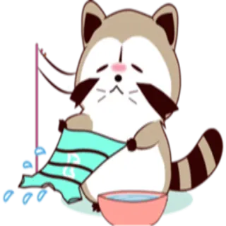 👖 mapache, lavando, dibujos animados, lindo, animal, lavandería whatsapp sticker