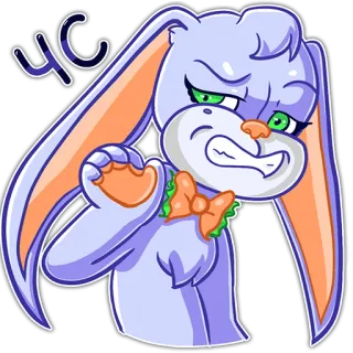 😠 ус кролик, заяц, мультик, злой, фиолетовый, персонаж, милый telegram sticker