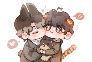 ❤️ 치비, 귀여운, 토끼, 고양이, 포옹, 만화, 스케치 telegram sticker
