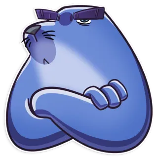😑 sello, dibujo animado, actitud, brazos cruzados, pegatina, azul, estado de ánimo whatsapp sticker