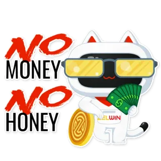 😉 NO MONEY NO HONEY 猫, お金, 富, ロボット, 眼鏡, 現金, コイン, テキスト telegram sticker