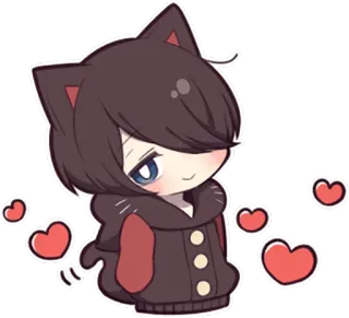 😊 Anime, Katze, Herzen, Süß, Kawaii, Manga whatsapp sticker