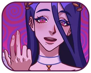🤨 anime girl, middle finger, offensive gesture, cartoon, purple hair telegram sticker