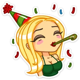 🎉 Party, Feier, Konfetti, Blond, Frau, Cartoon, Festlich, Hut telegram sticker