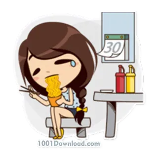 😞 cartoon, girl, eating, noodles, kawaii, food telegram sticker
